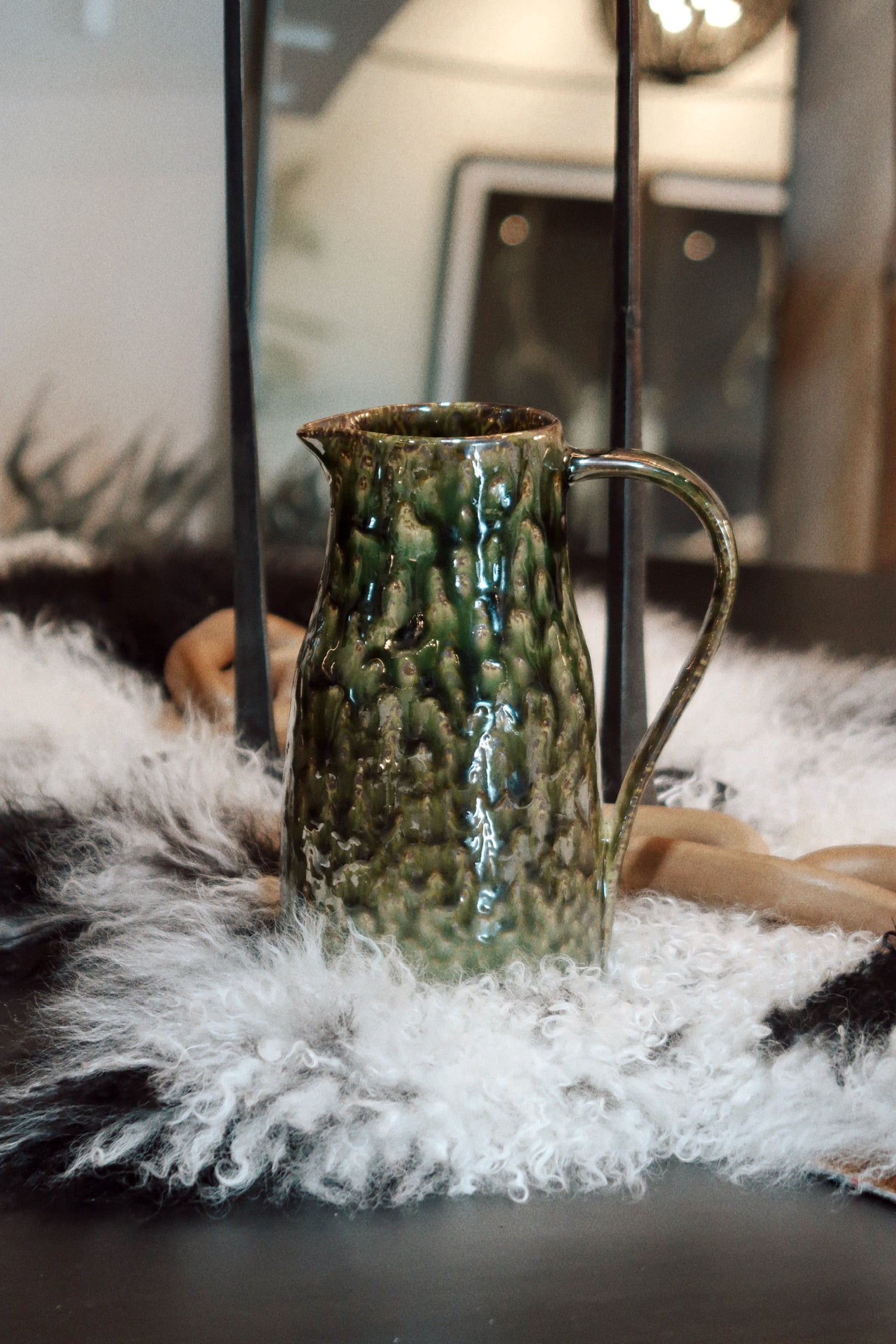 Handmade Olive Stoneware Pitcher