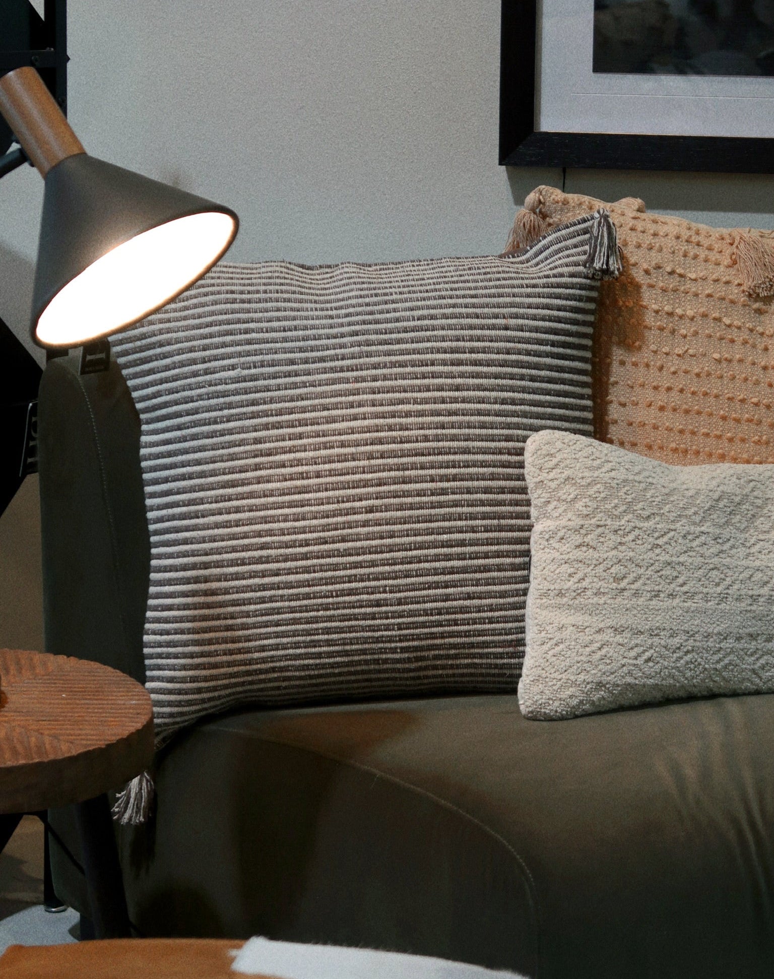 Striped Pillow with Tassels - 2 Colors