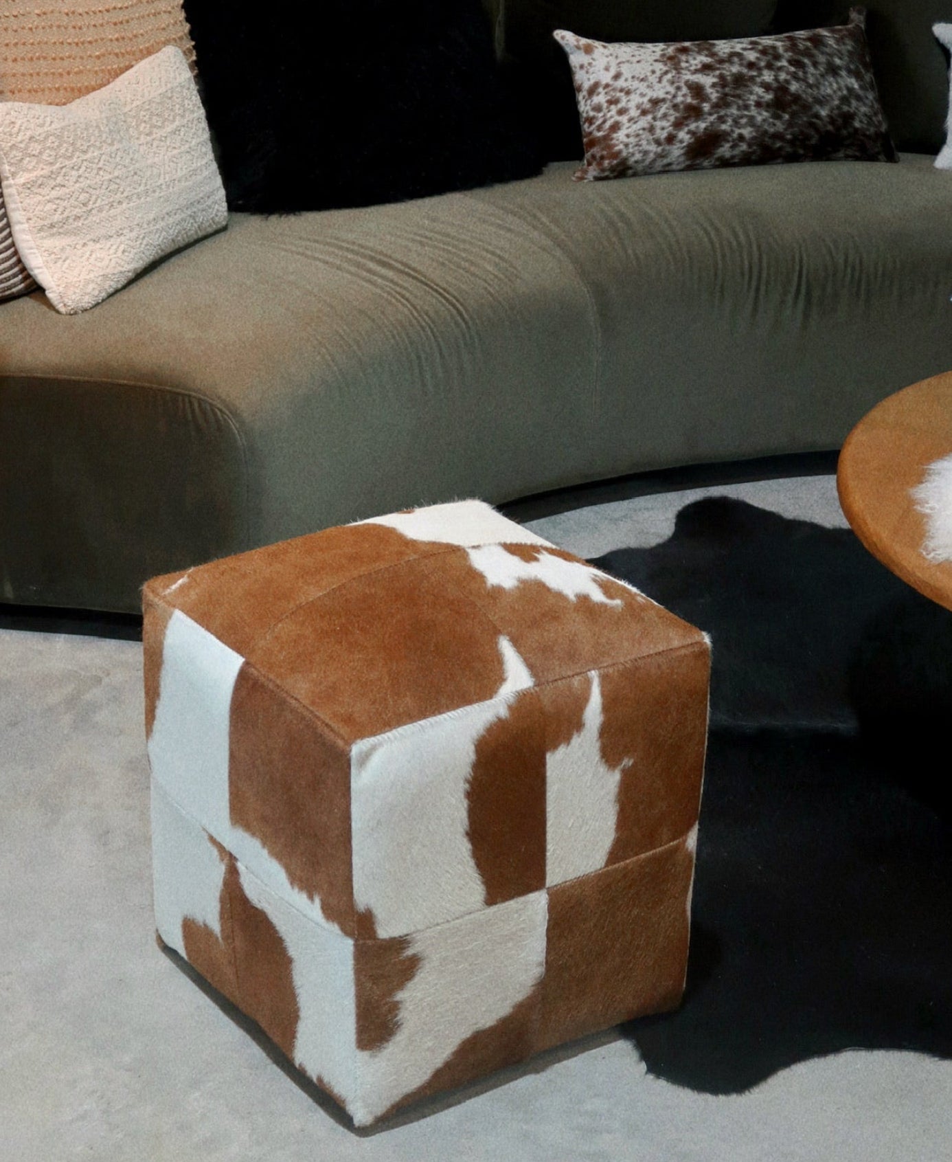 Natural Cowhide Poufs - Brown Cloudy
