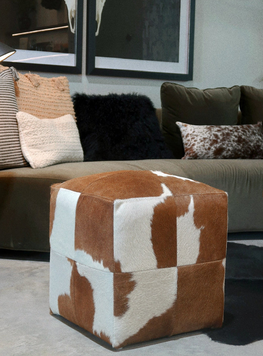 Natural Cowhide Poufs - Brown Cloudy