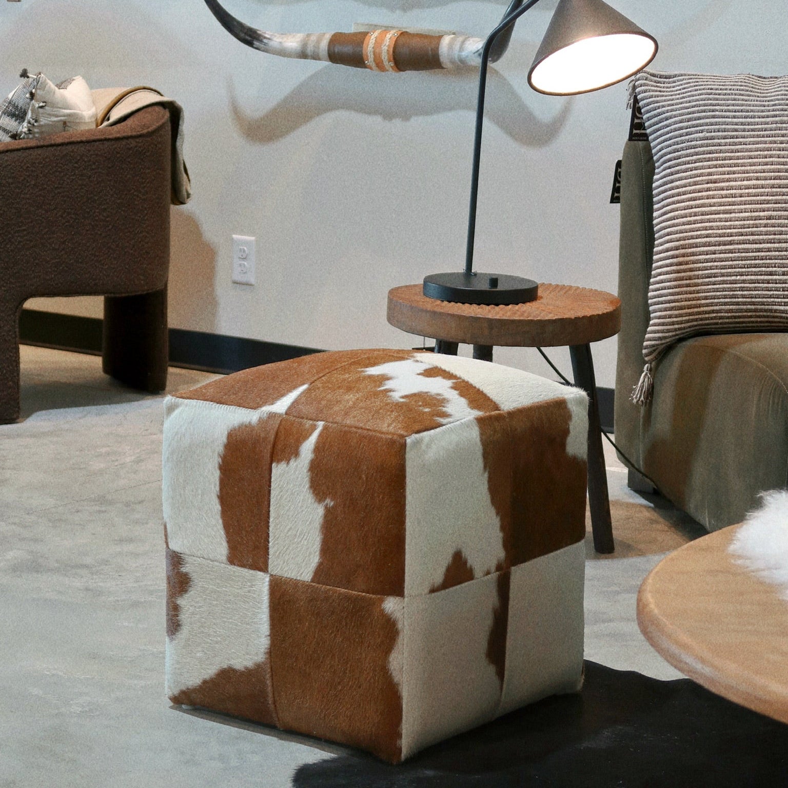 Natural Cowhide Poufs - Brown Cloudy