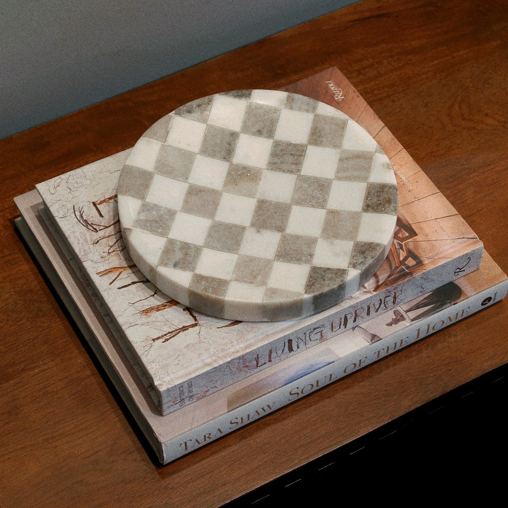 Handcrafted Checkered Marble Serving Tray