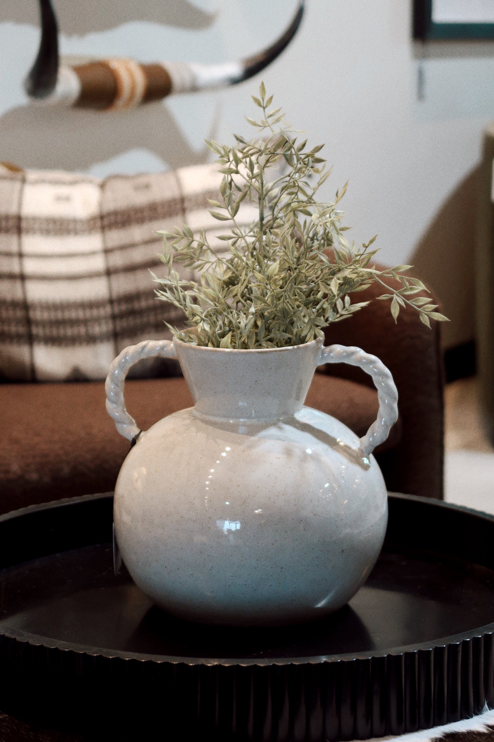 Twisted Handles Stoneware Vase