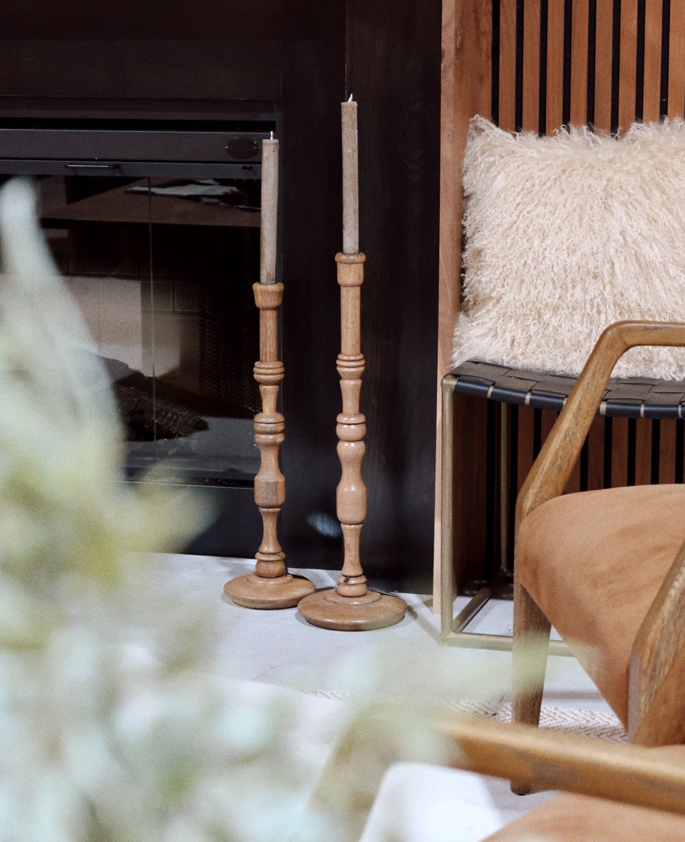 Natural Mango Wood Candlestick Holder - 2 Sizes