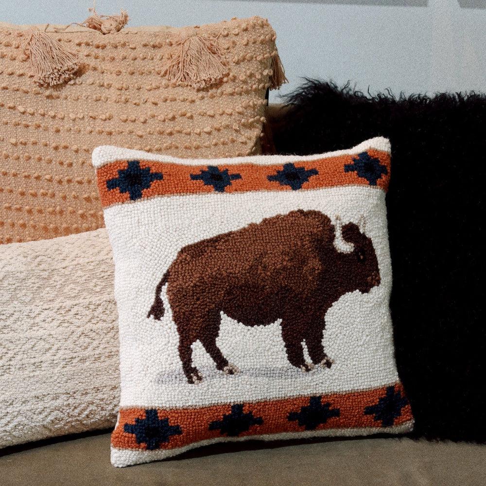 Hand-Hooked Buffalo Wool Pillow