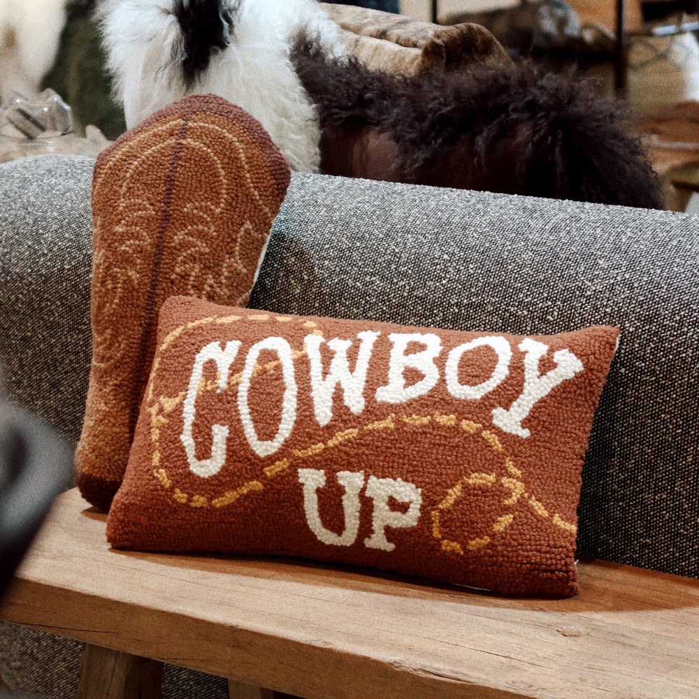 Hand-Hooked Cowboy Up Wool Pillow