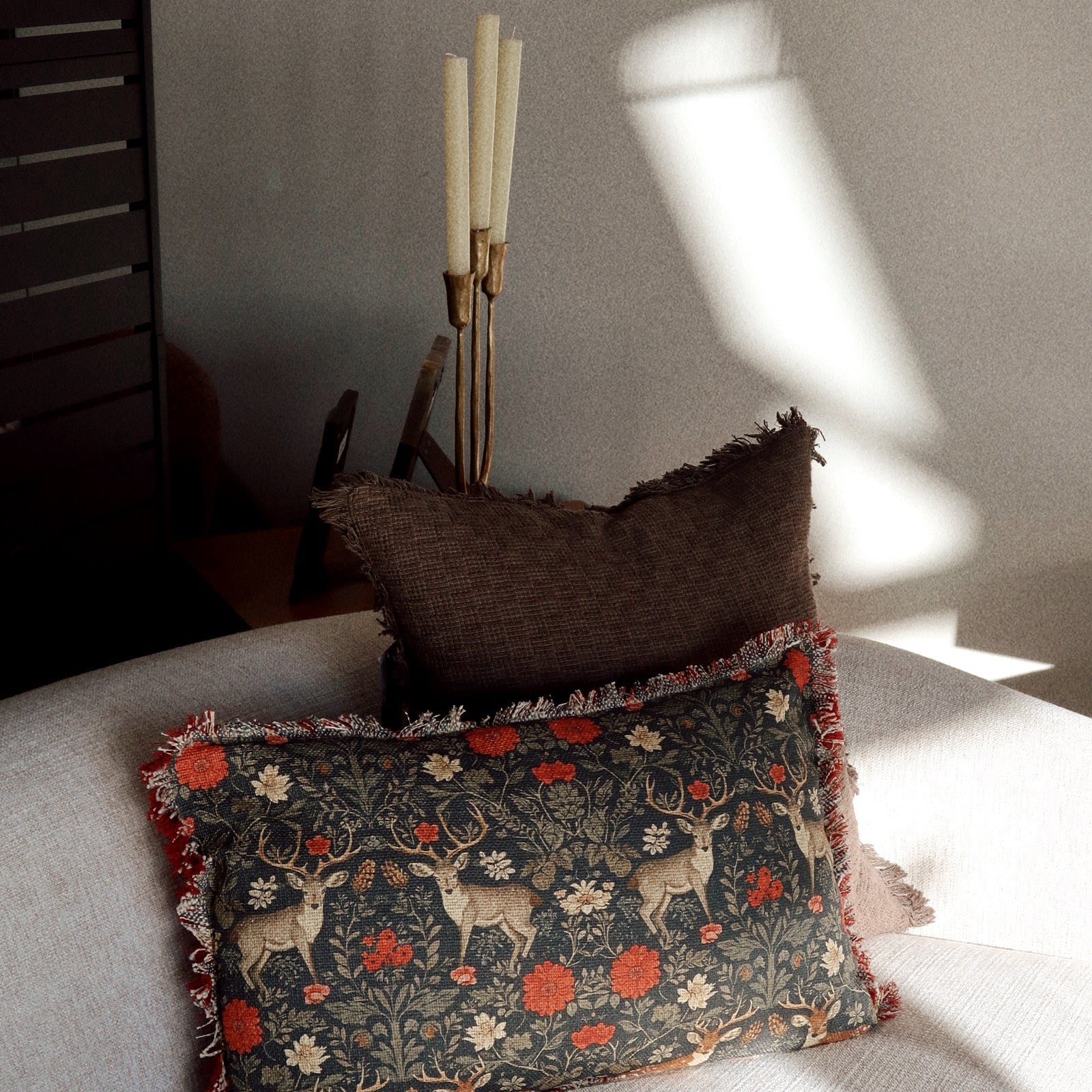 Stag & Floral Lumbar Pillow