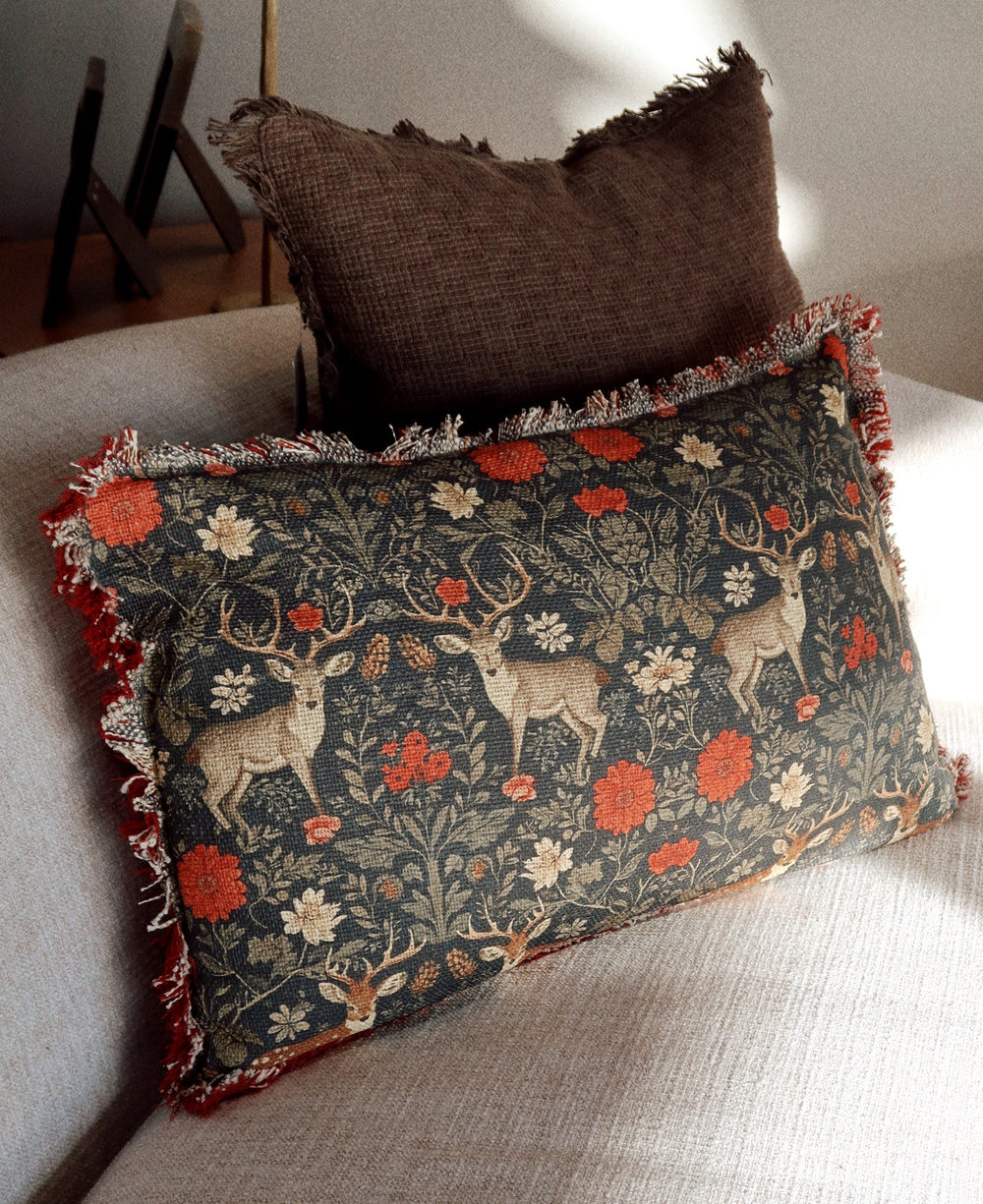 Stag & Floral Lumbar Pillow