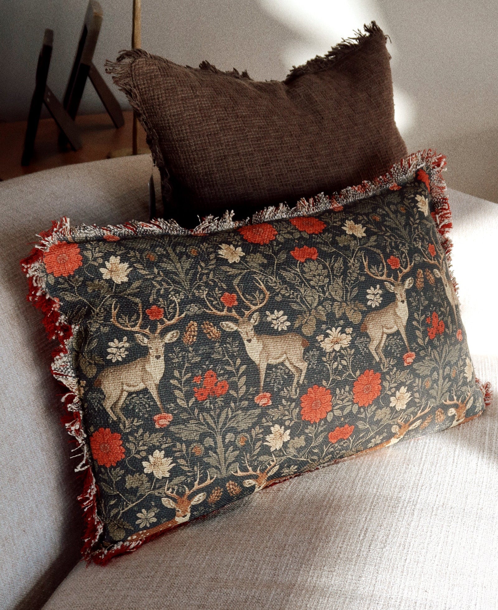 Stag & Floral Lumbar Pillow