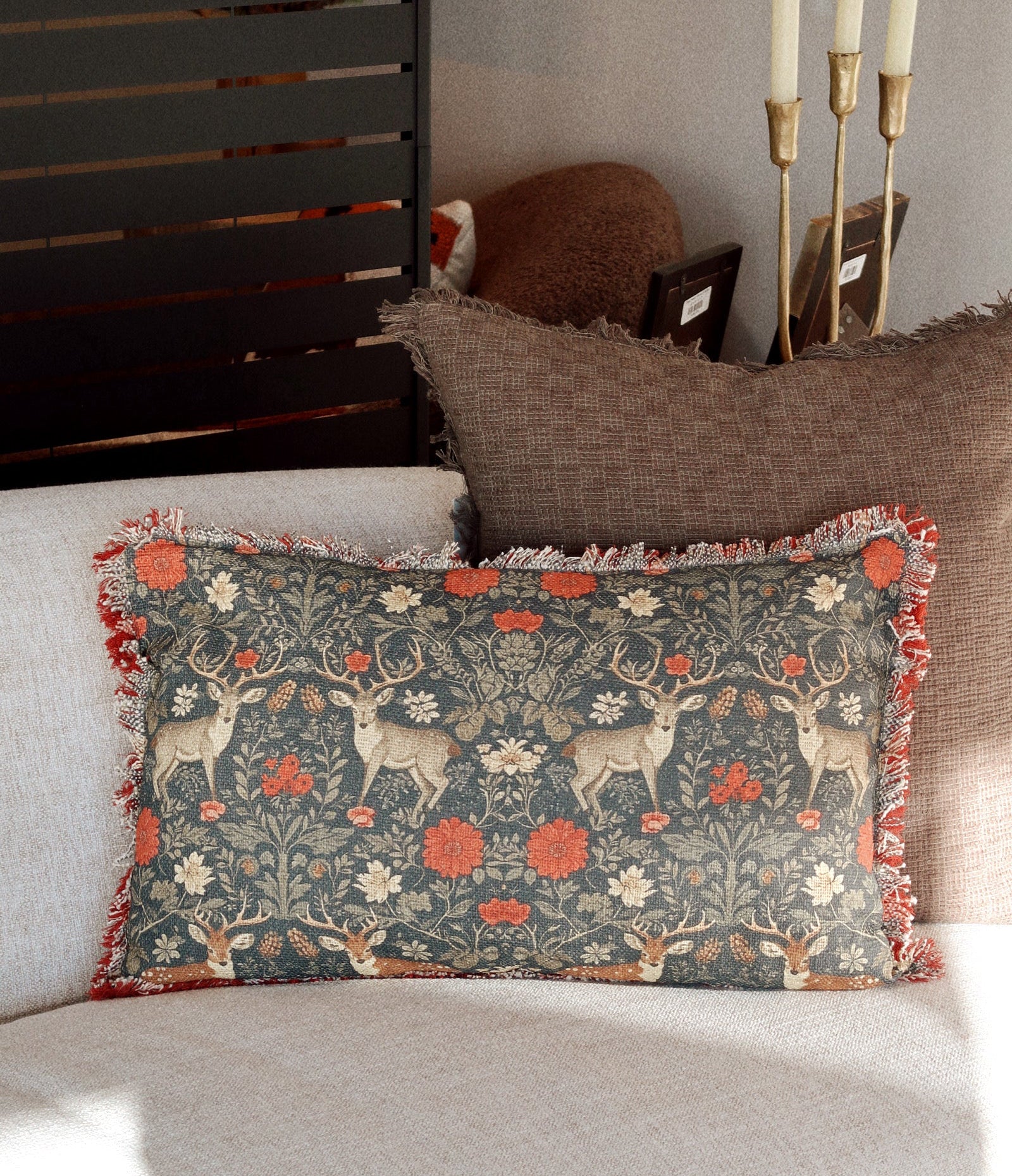 Stag & Floral Lumbar Pillow