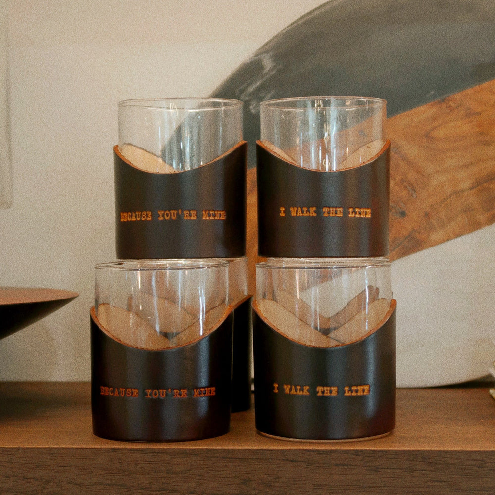 12oz Handmade Leather Wrap + Glass - Set of 2