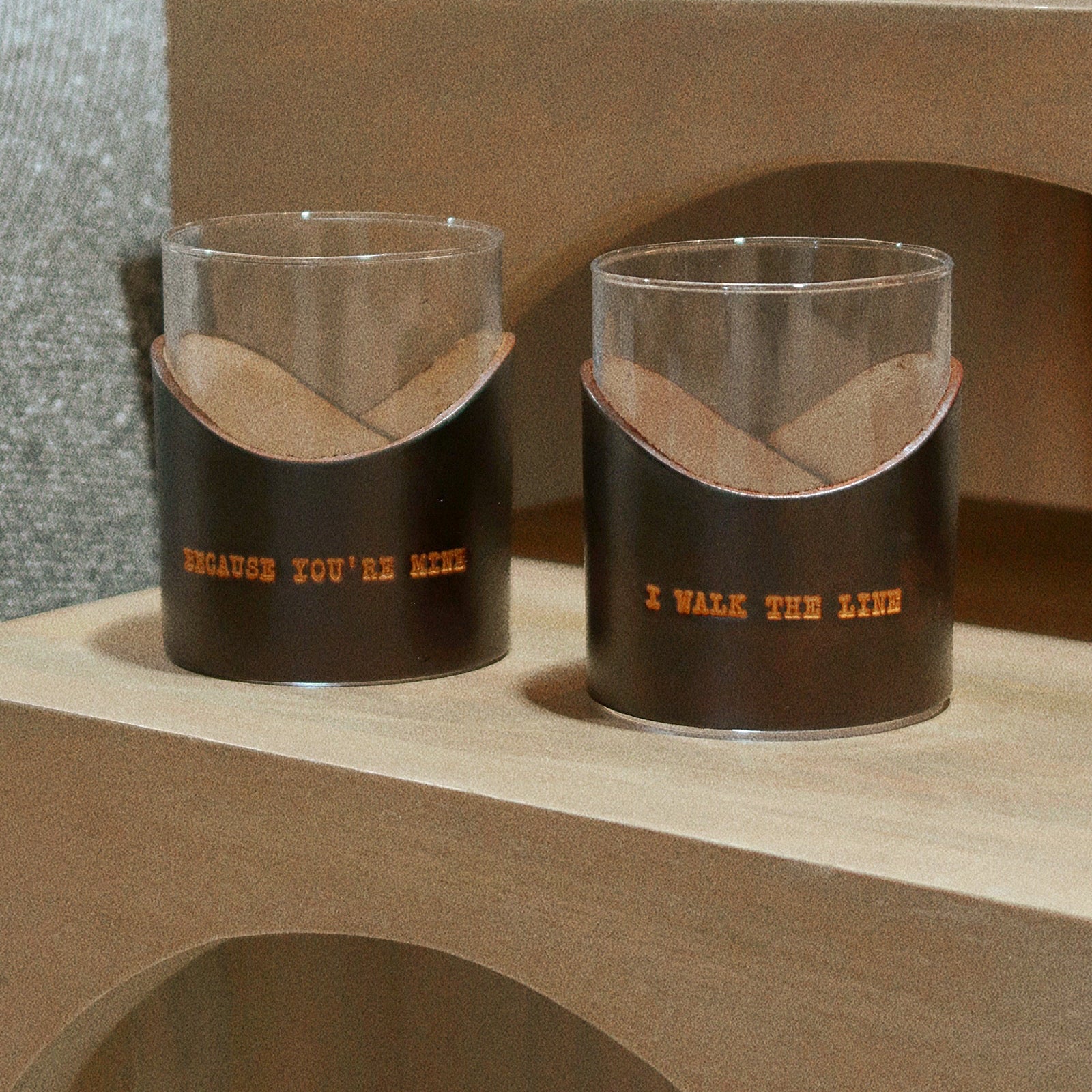 12oz Handmade Leather Wrap + Glass - Set of 2