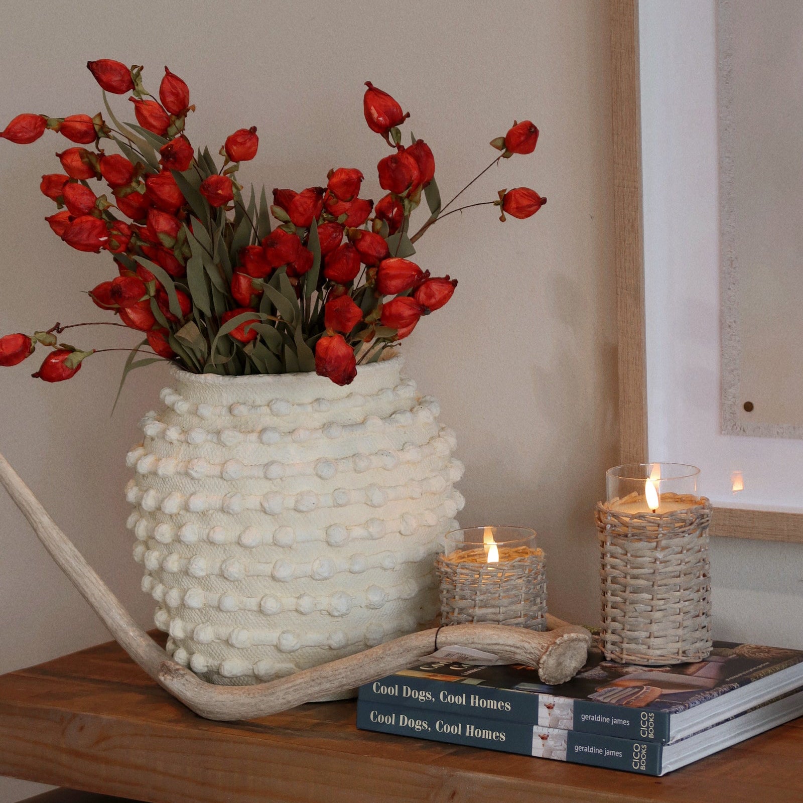 3D Flame Woven Wicker Glass Candle - 2 Sizes