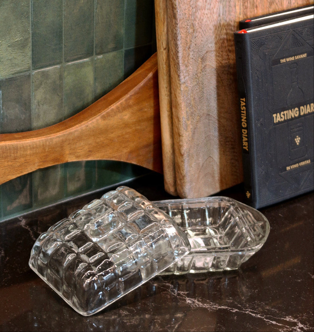 Grid Pressed Glass Butter Dish