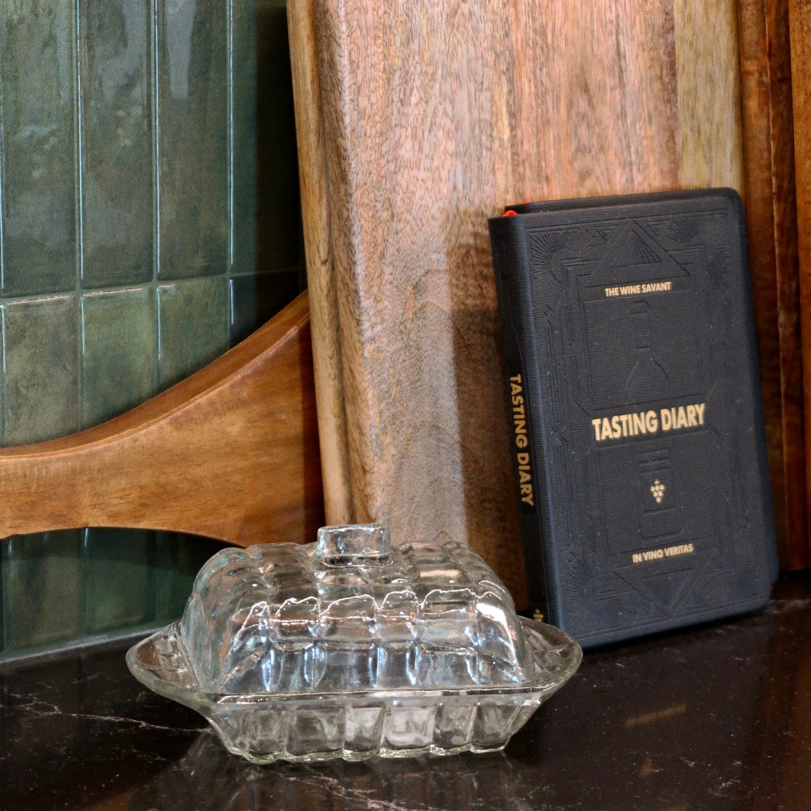 Grid Pressed Glass Butter Dish