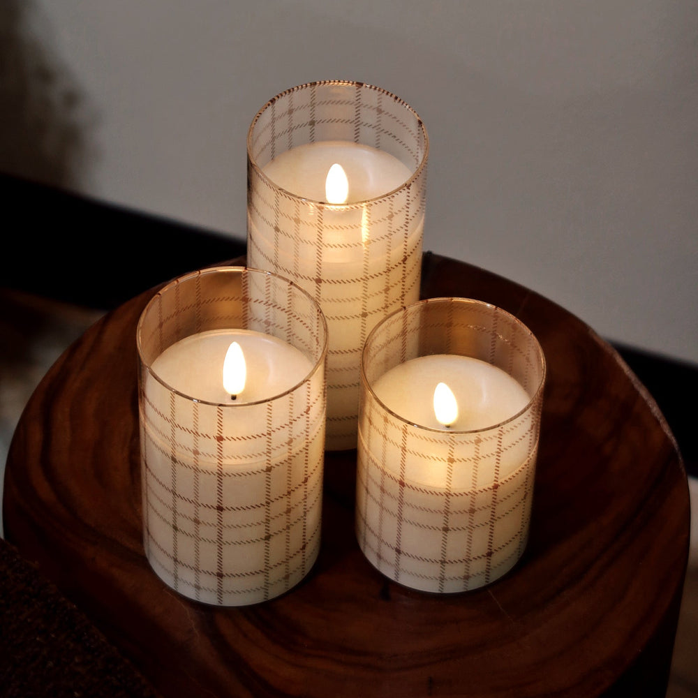 Plaid 3D Flame Glass Pillar Candle - 3 Sizes