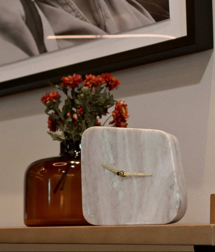 Buff Marble Organic Shape Table Clock