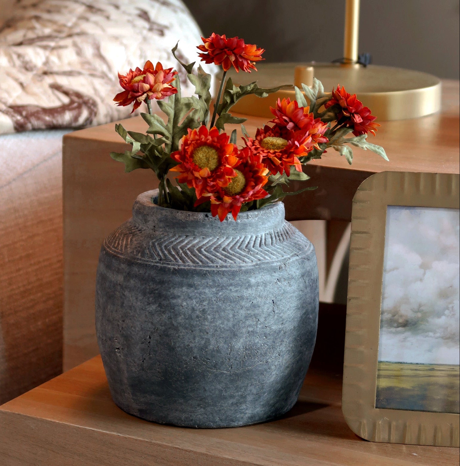 Burnt Orange Strawflower Pick