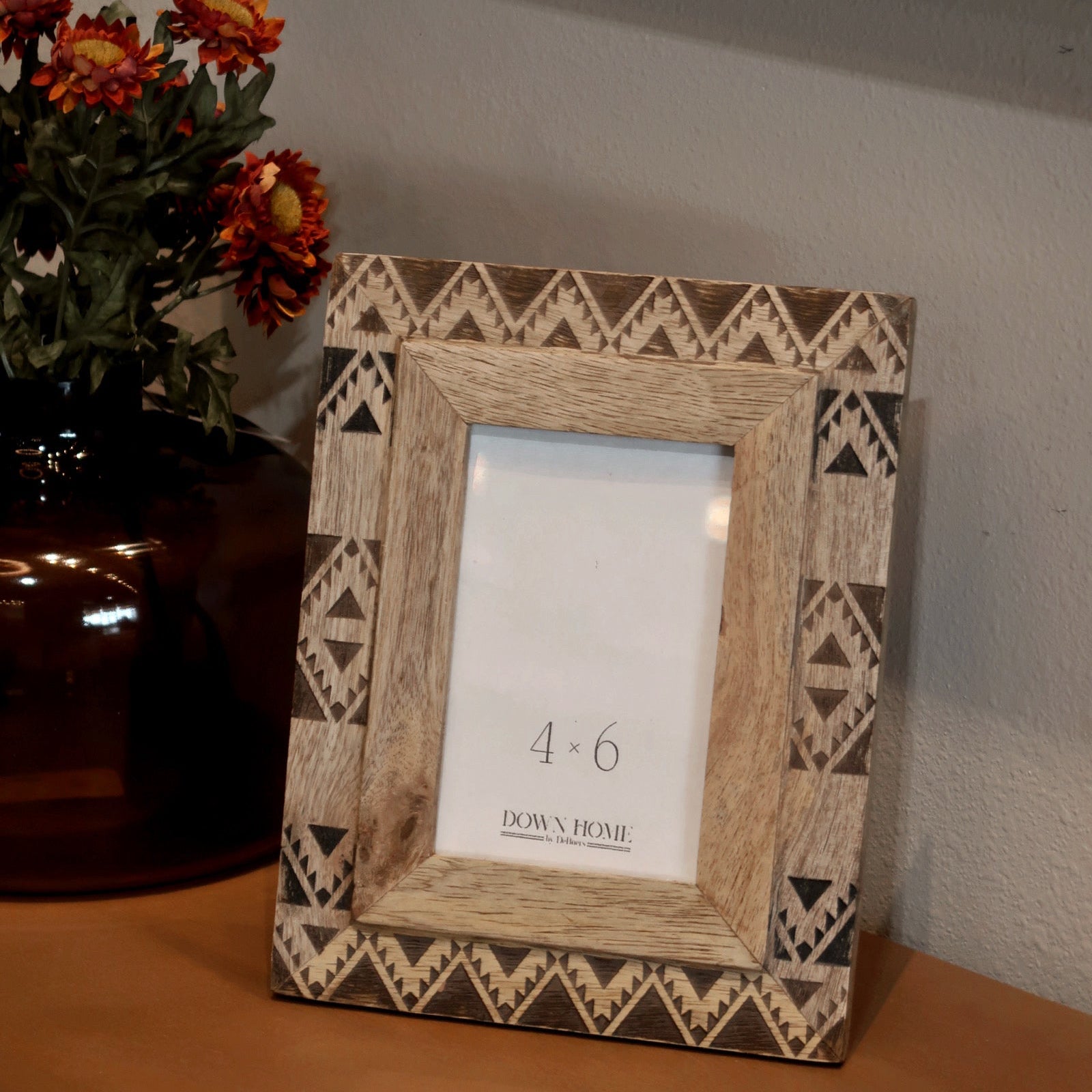 Hand Carved Southwestern Geometric Photo Frame