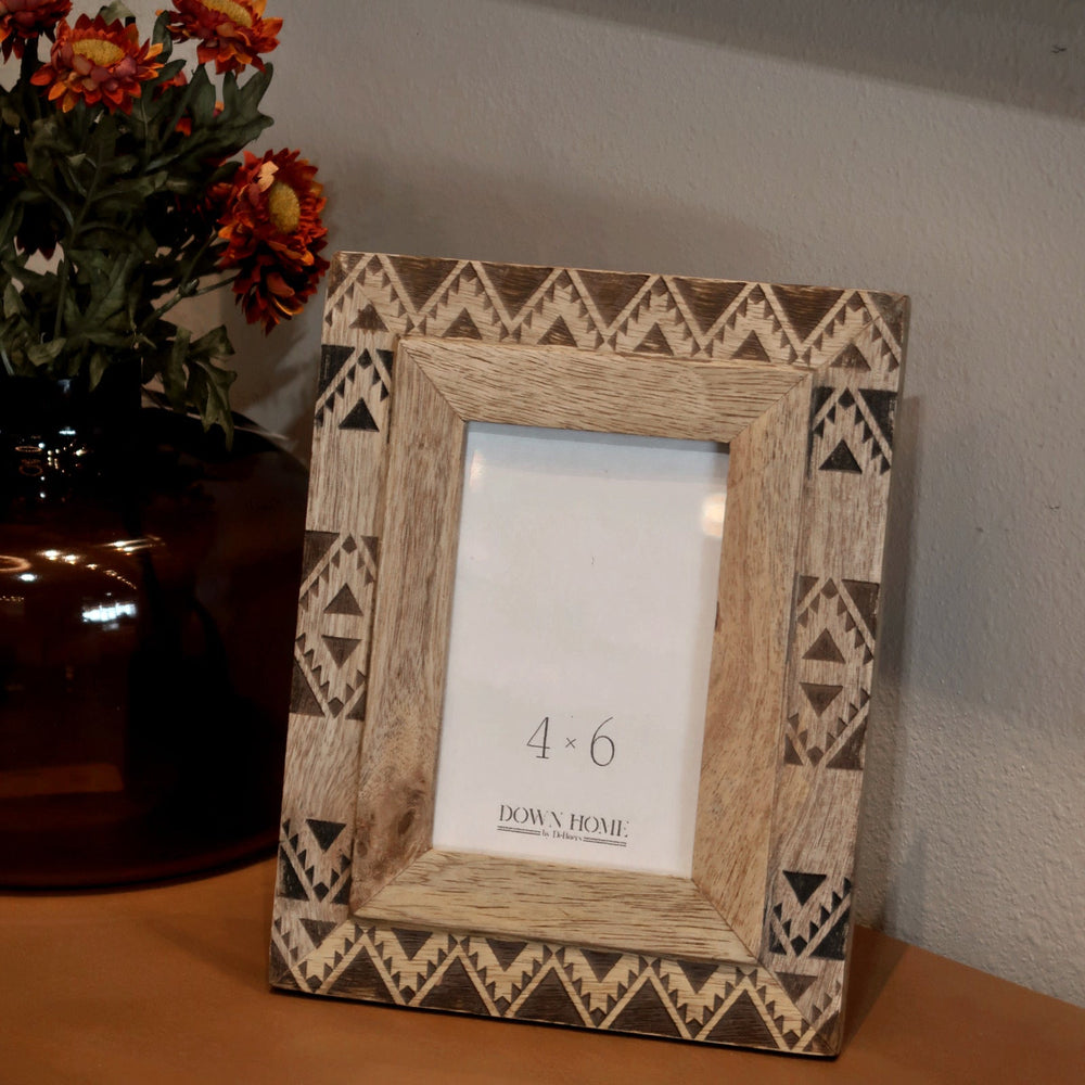 Hand Carved Southwestern Geometric Photo Frame