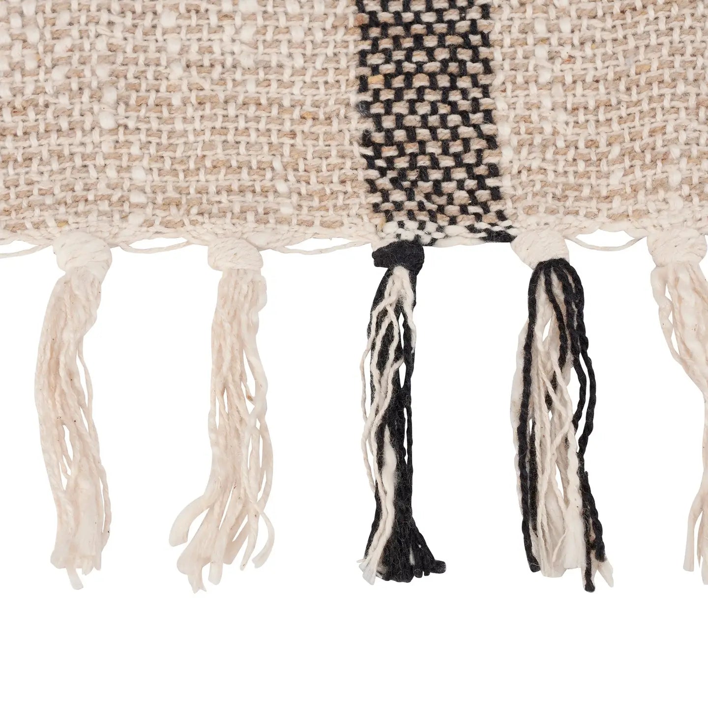 Neutral Plaid Patterned Cotton Throw Blanket with Tassels