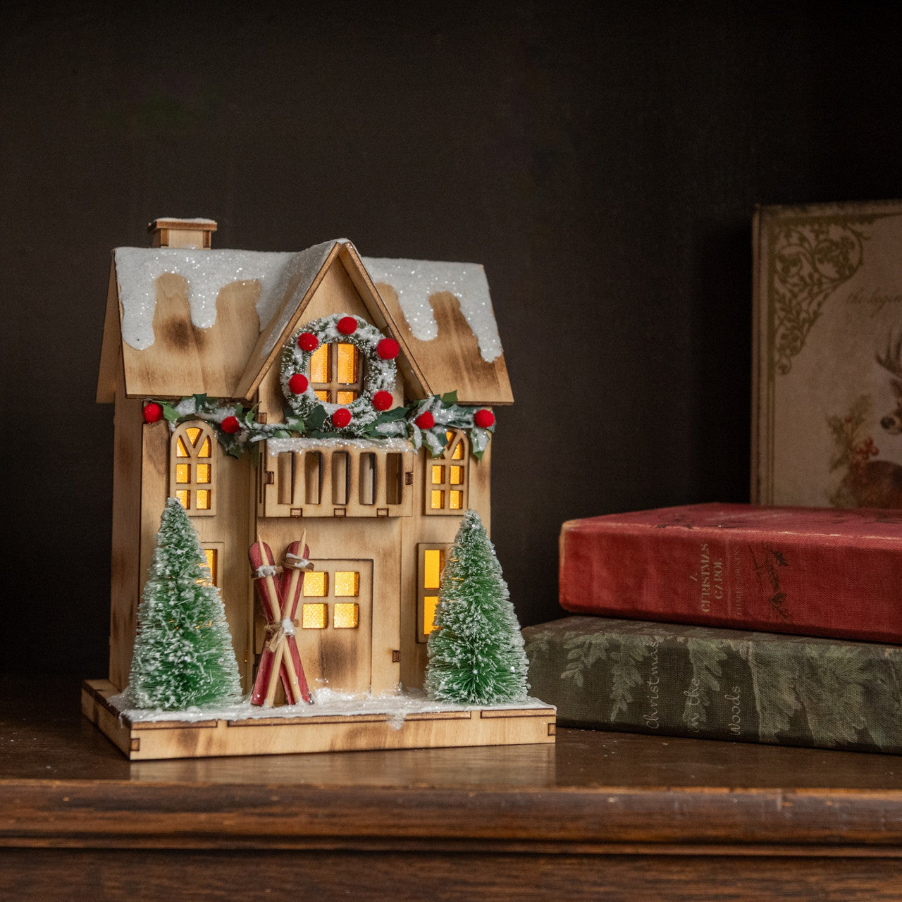 Lighted Holiday Ski Lodge