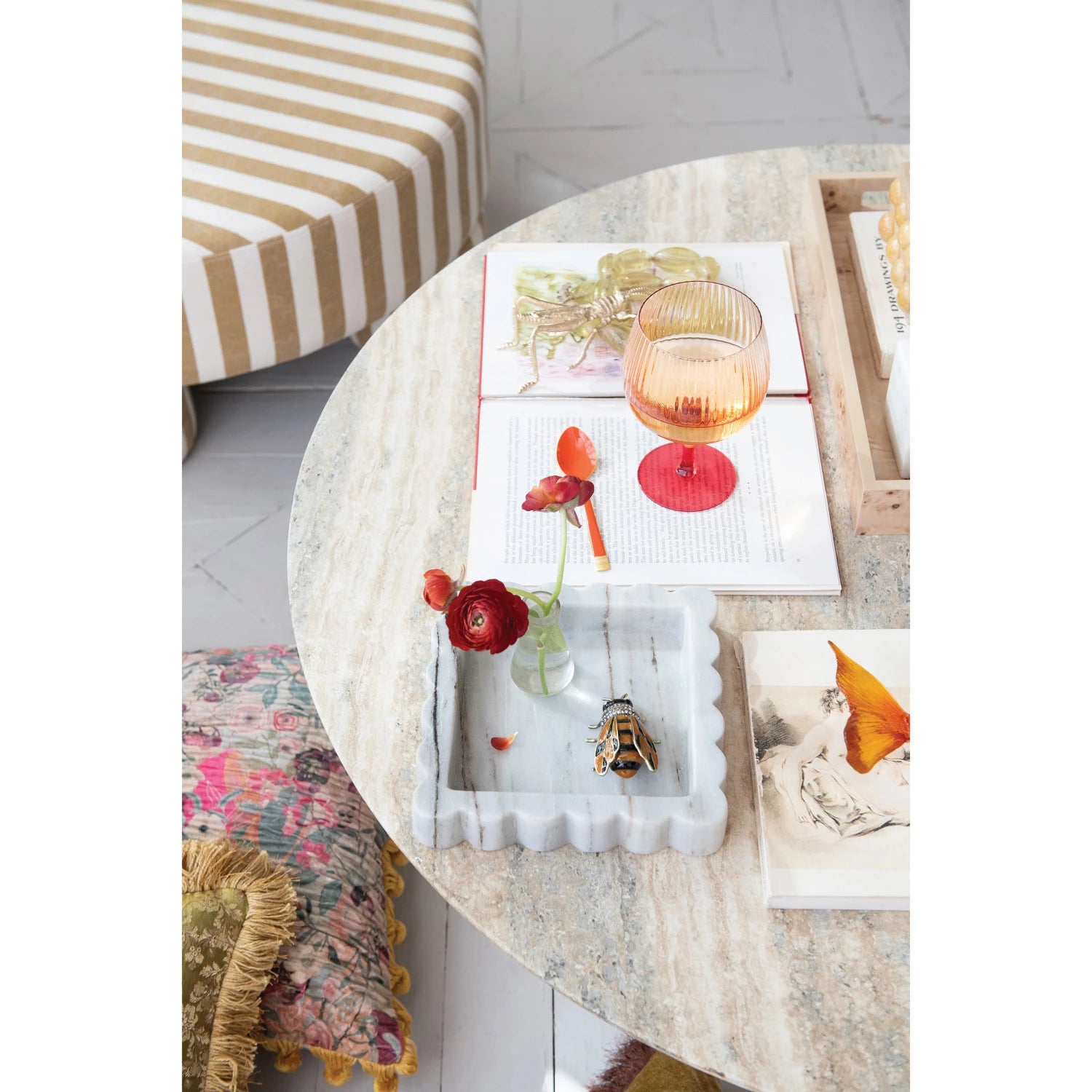 Square Scalloped Marble Tray