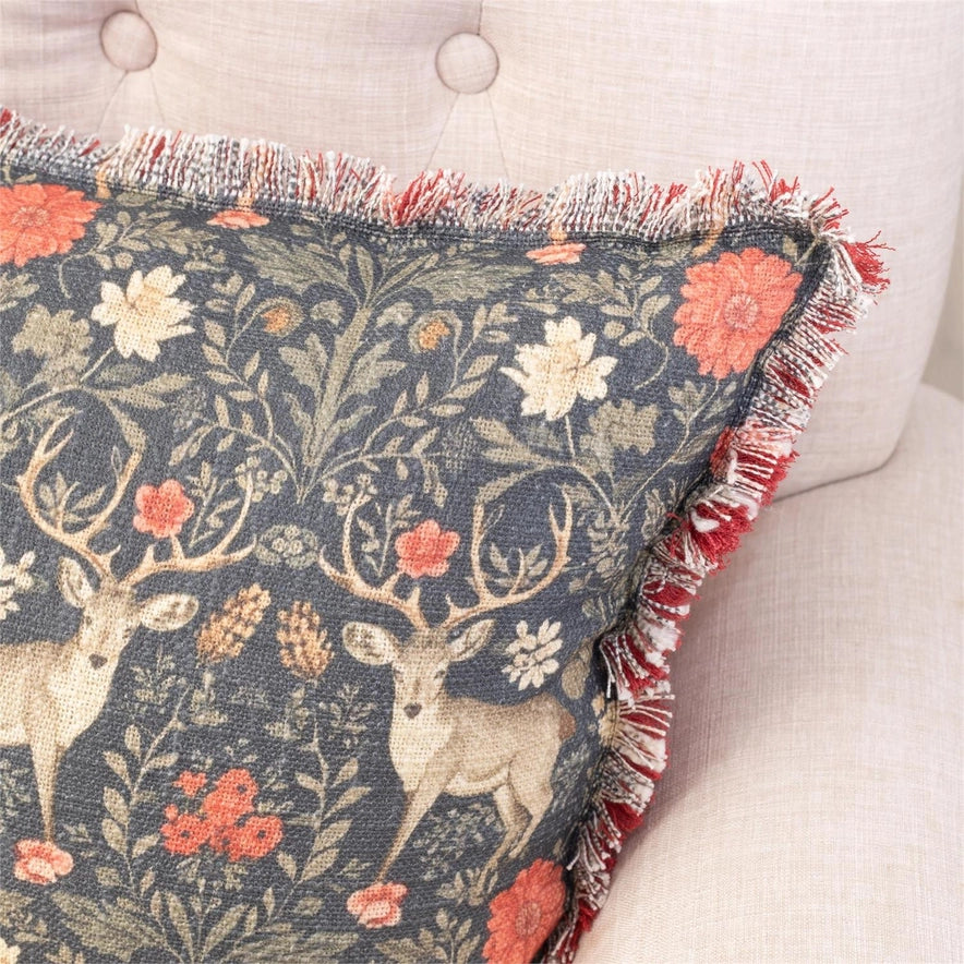 Stag & Floral Lumbar Pillow
