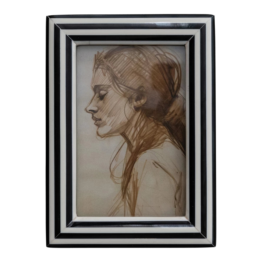 Black & White Striped Resin Photo Frame