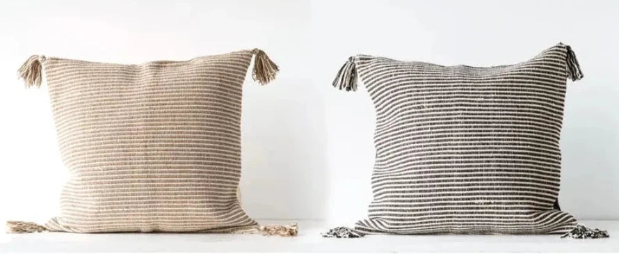 Striped Pillow with Tassels - 2 Colors