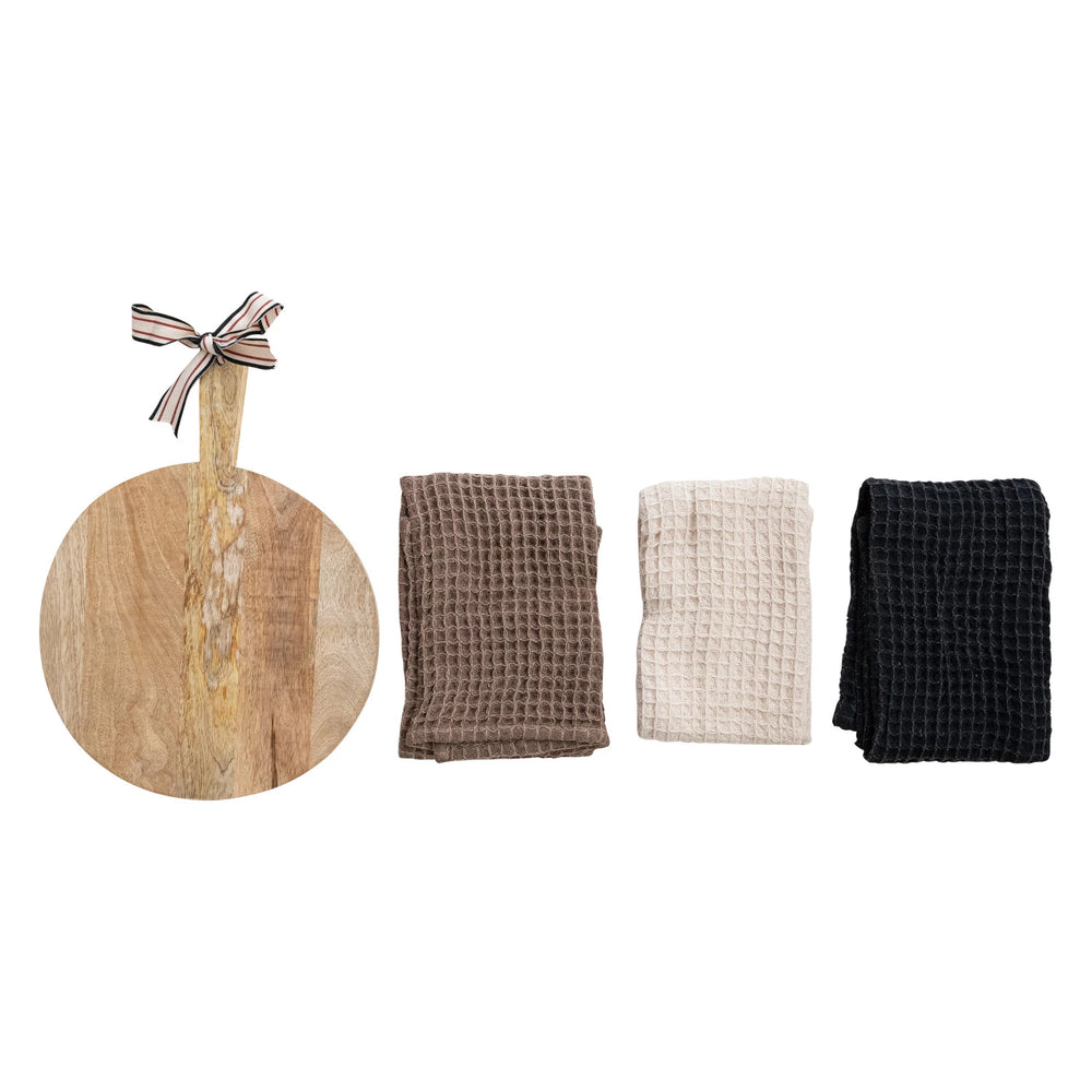 Large Serving Board with Set of Waffle Weaved Tea Towels