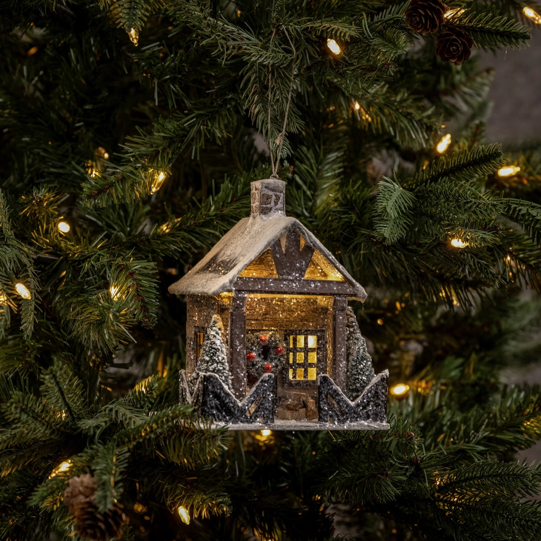 Lighted Log Cabin Ornament