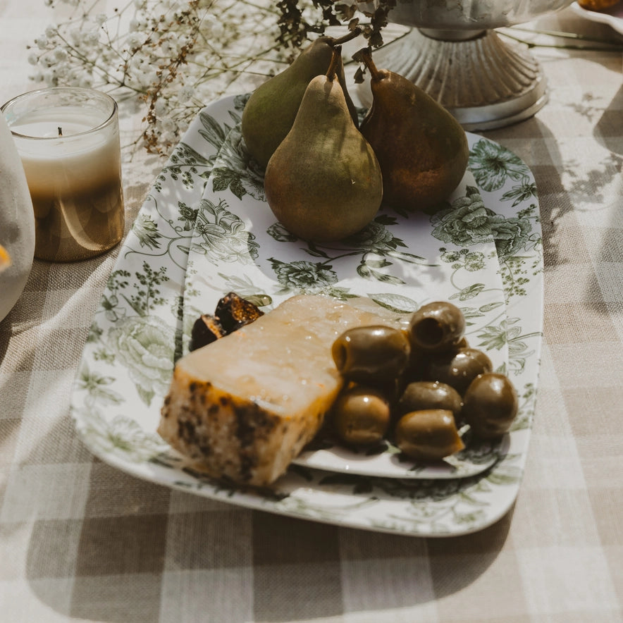 Green Floral Serving Trays - Set of 2