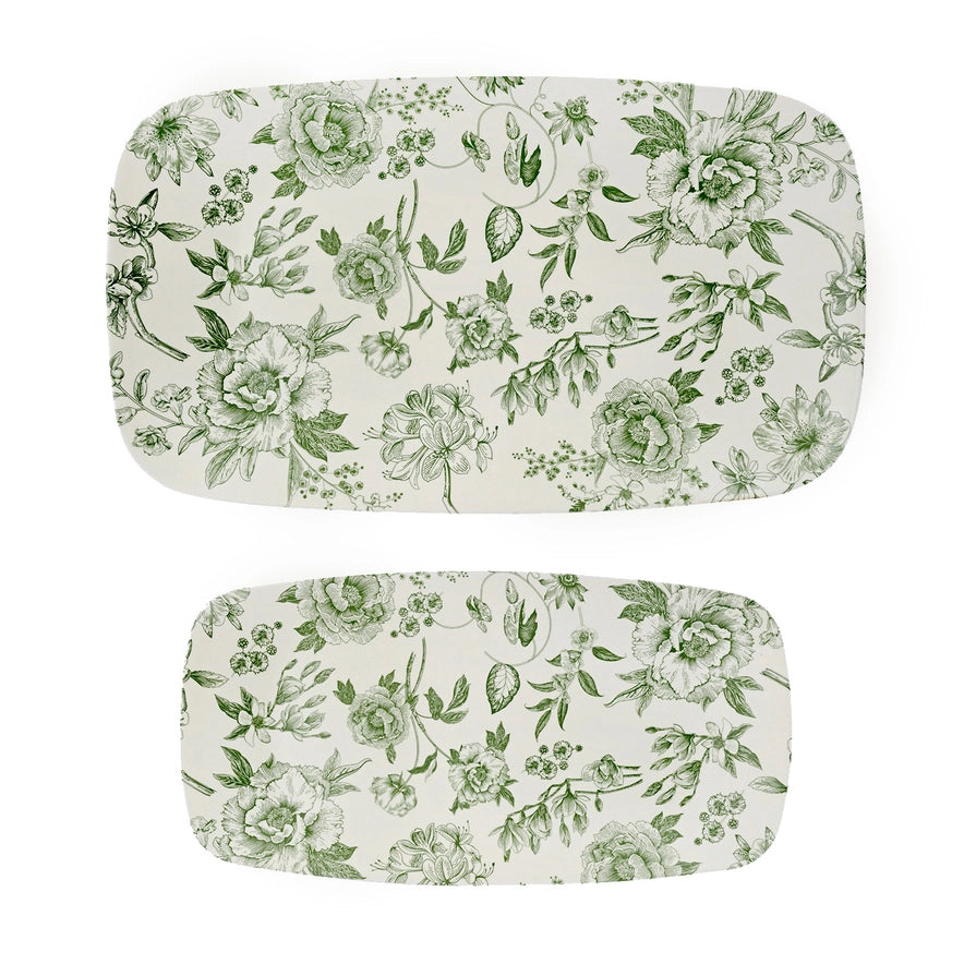 Green Floral Serving Trays - Set of 2