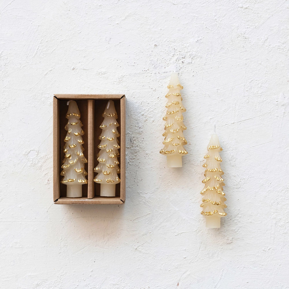 Gold Dusted Tree Candlesticks - 2 Colors & Sizes