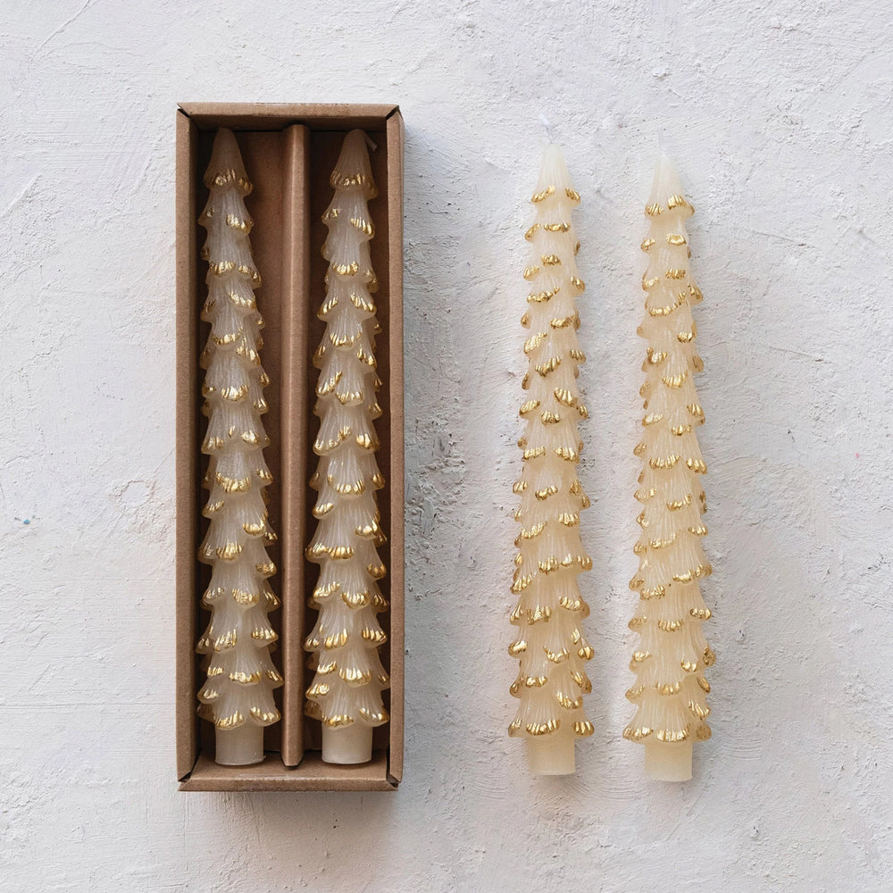 Gold Dusted Tree Candlesticks - 2 Colors & Sizes