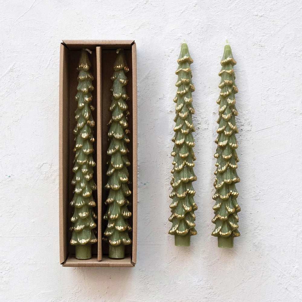 Gold Dusted Tree Candlesticks - 2 Colors & Sizes