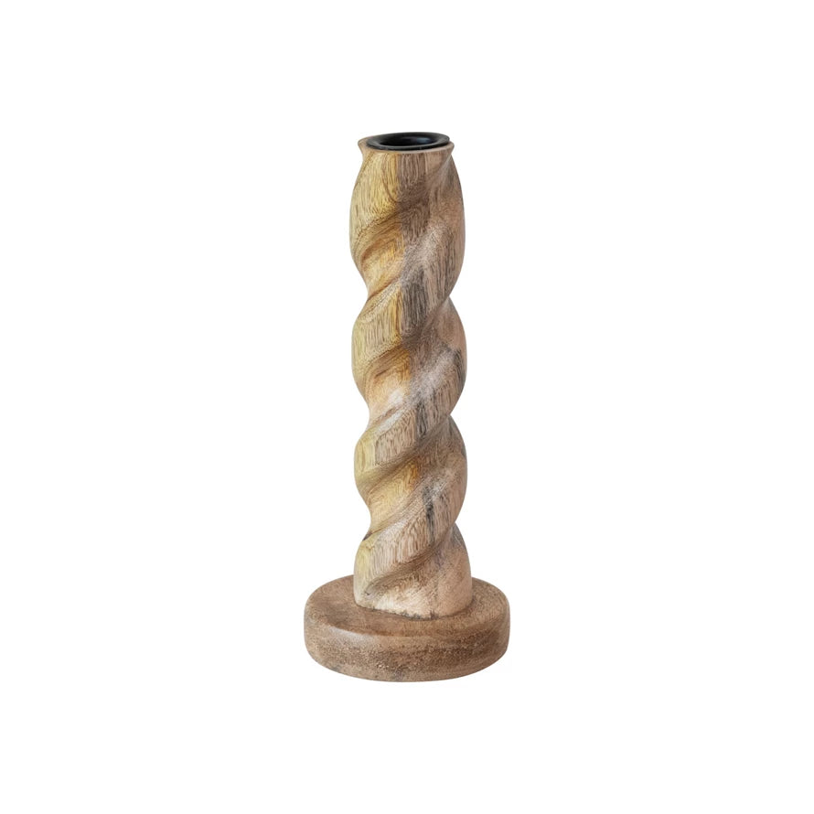 Twisted Wooden Taper Candle Holders - 2 Sizes