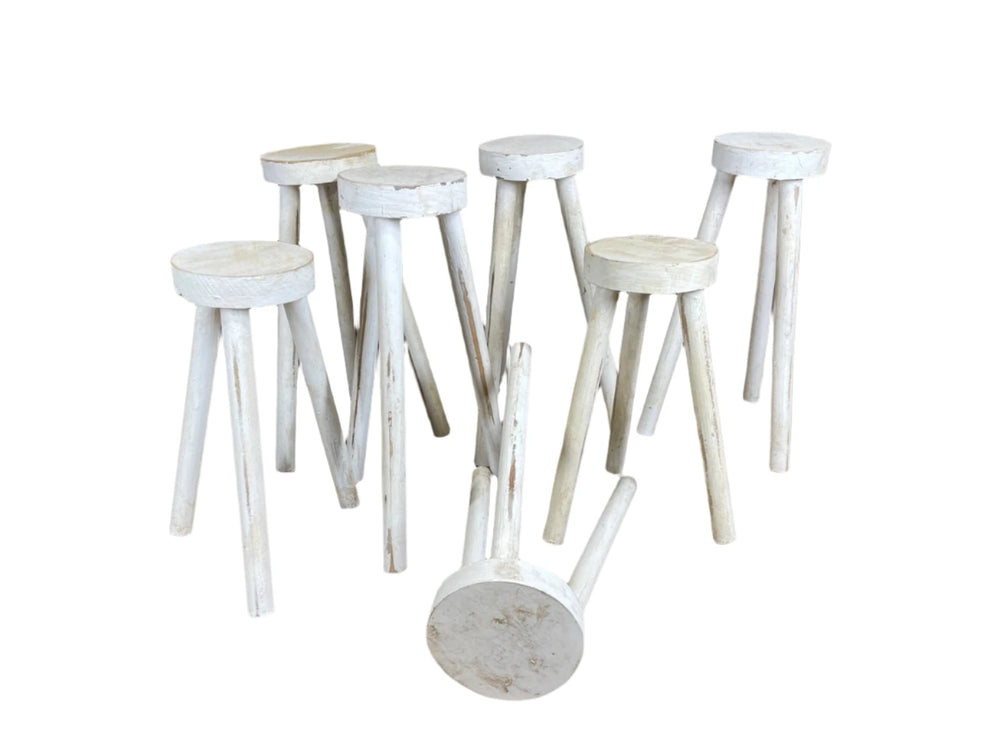 Tall Handmade Distressed White Stool