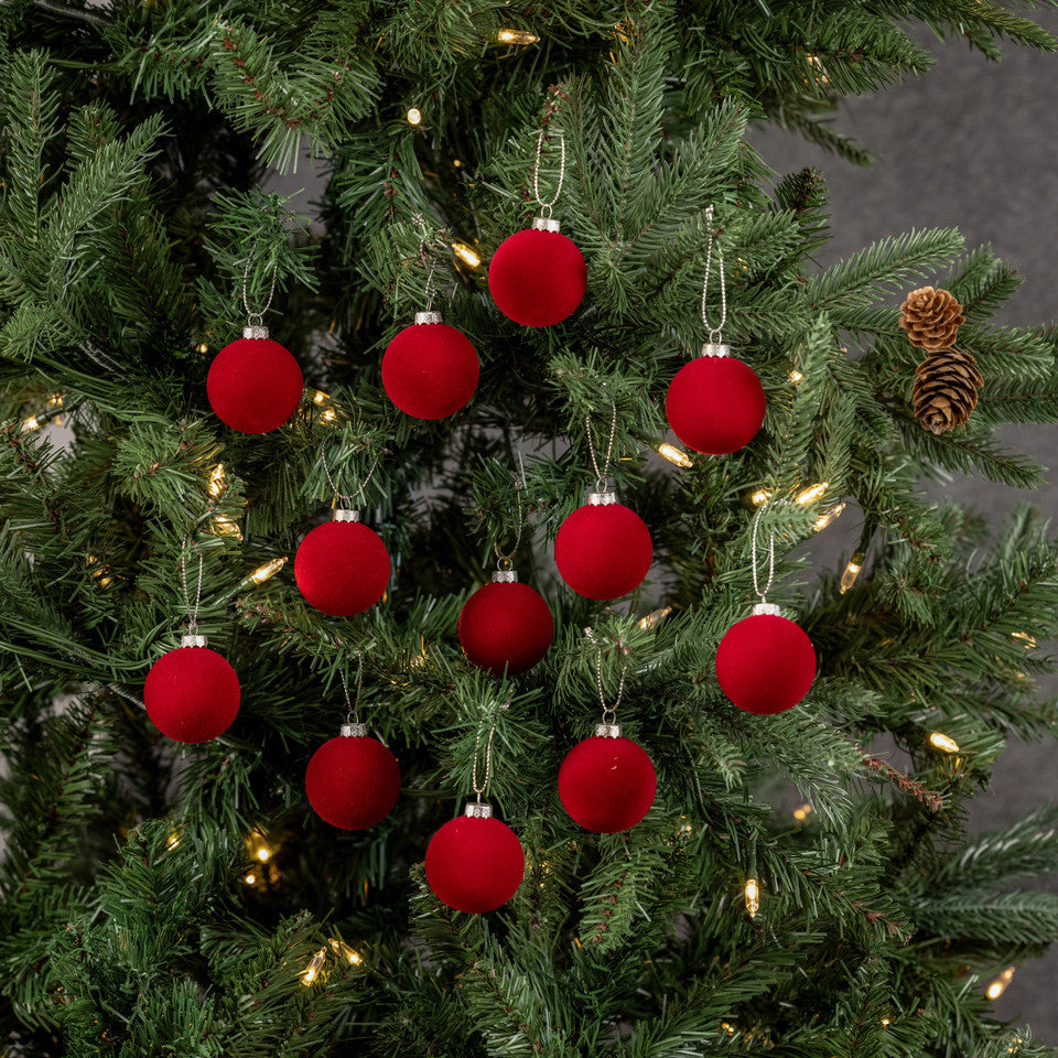 Wine Flocked Ball Ornament Sets- 2 Sizes